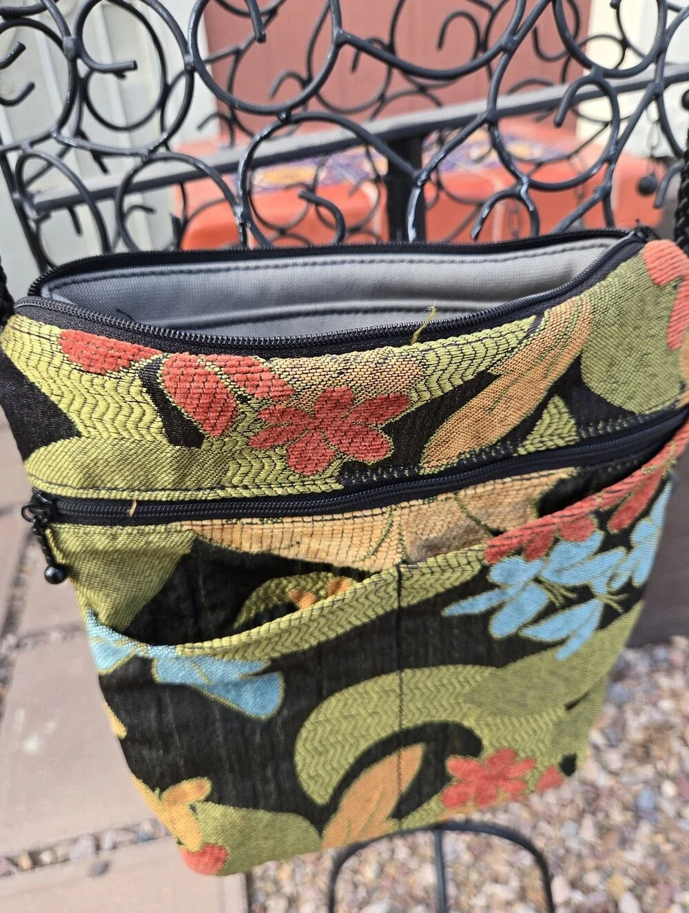 Wild West Crossbody Bag in Green with Multicolor Flowers